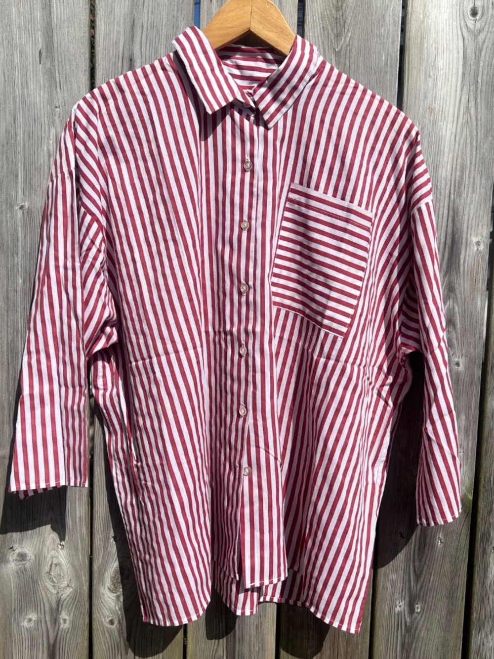 Vintage 80s Red White Striped Blouse Shirt Loose Fitting Size XL